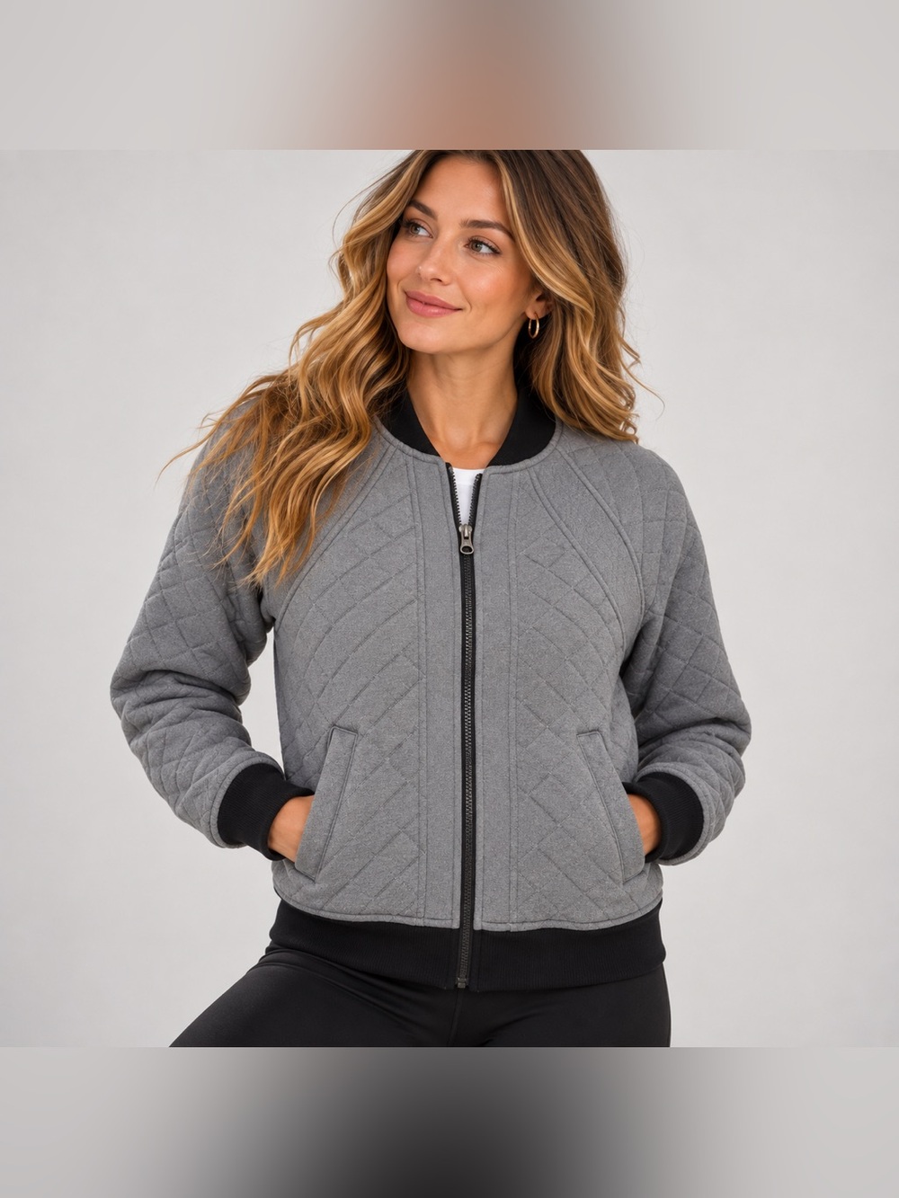 Athleta Quilted Bomber Jacket XXS Oversized Scuba Y2K Retro Sporty Streetwear